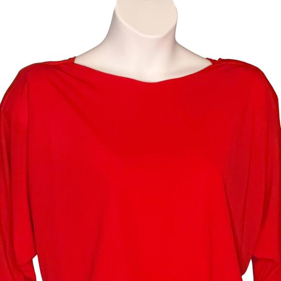 Vintage 80s Pat Richards Red Fringe Hem Cowl Back Ruched Waist Dress Size 10 USA - Picture 5 of 12